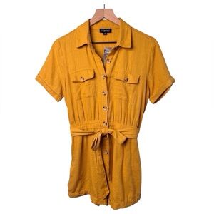 Timing Women’s Romper Mustard Button-Up with Tie Size-M NWT